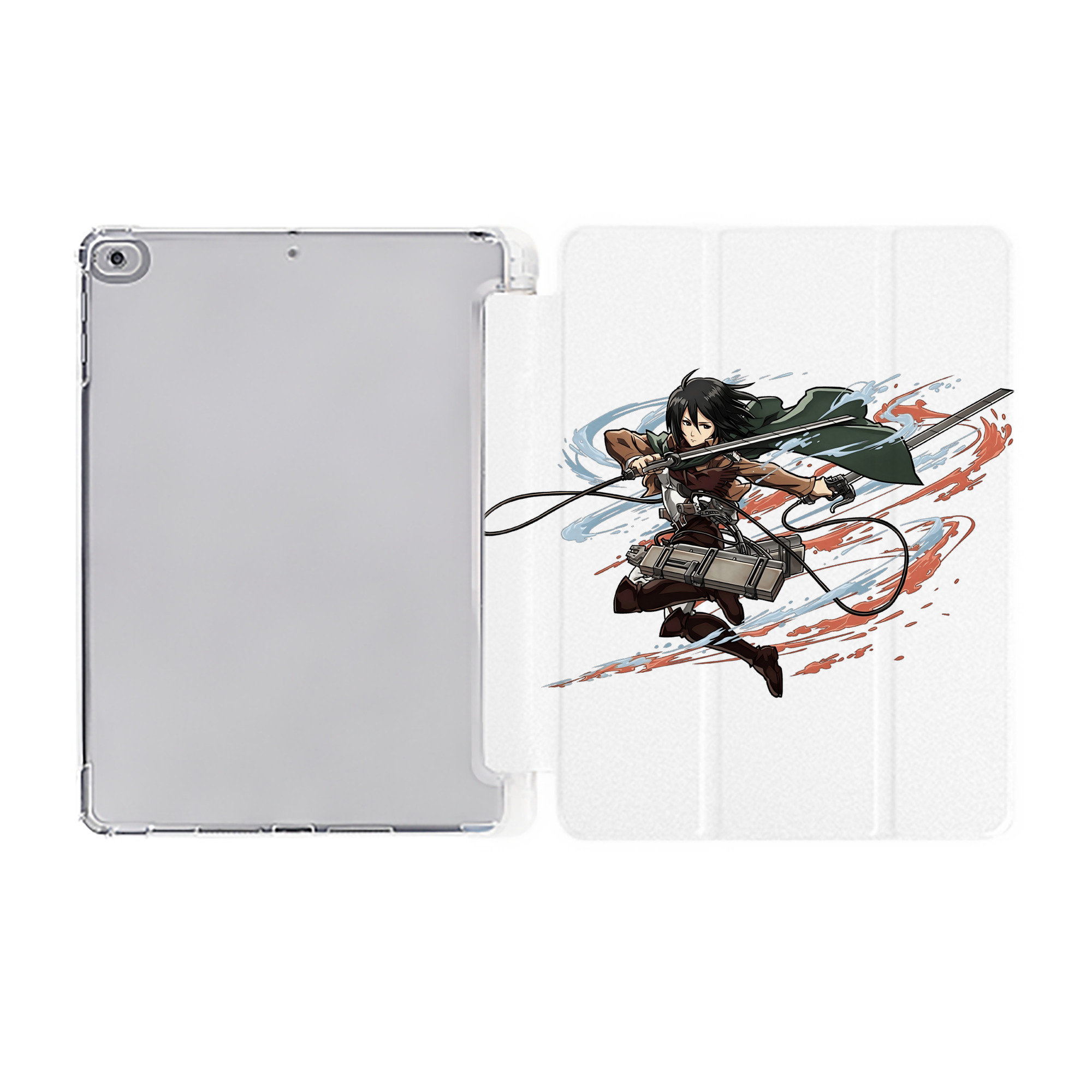 （画像用） 進撃の巨人 ミカサ·アッカーマン Attack on Titan Mikasa Ackerman IPad ケース ペン収納付き 三つ折りスタンド PUレザー×シリコン 対応機種9.5/10.5/10.9インチ